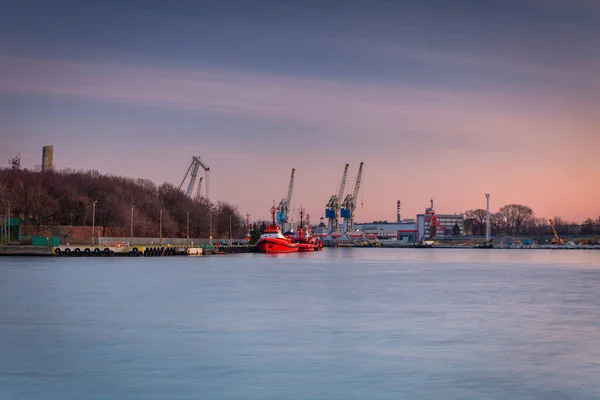 Landskapet New Port Skymningen Gdansk Polen — Stockfoto