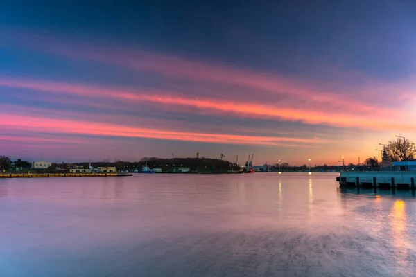 Paisaje Del Puerto Nuevo Anochecer Gdansk Polonia —  Fotos de Stock