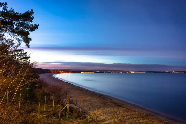 Spiaggia Del Mar Baltico Nel Nuovo Porto Tramonto Danzica Polonia — Foto Stock