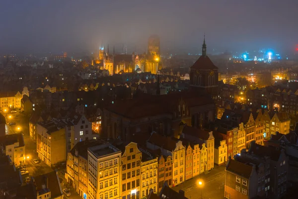 Flygfoto Över Gamla Stan Gdansk Stad Vintern Skymning Polen — Stockfoto