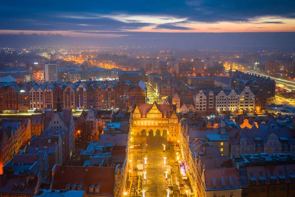 Aerial View Old Town Gdansk City Winter Dawn Poland — Stock Photo, Image