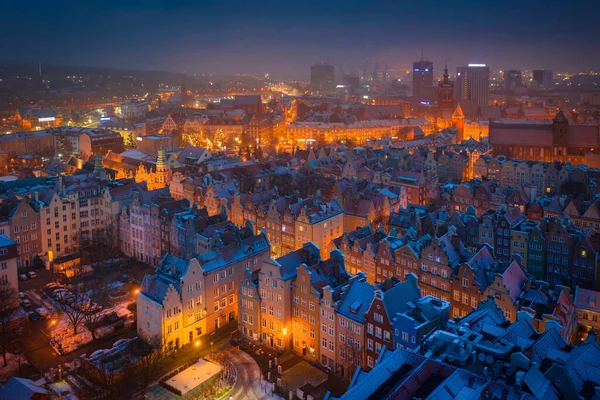 Aerial View Old Town Gdansk City Winter Dawn Poland — Stock Photo, Image
