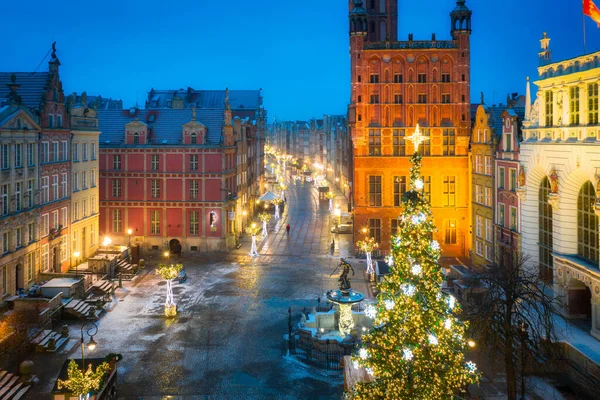 Christmas Decorations Old Town Gdansk Dusk Poland — Stock Photo, Image