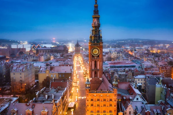 Gyönyörű Régi Városháza Gdansk Hajnalban Lengyelország — Stock Fotó