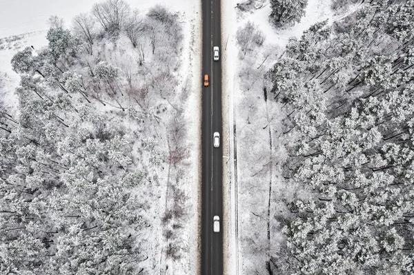 Vue Aérienne Route Dans Paysage Hivernal Idyllique — Photo