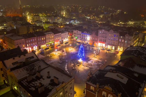 Koscierzyna Polen Januar 2021 Luftaufnahme Des Altstadtplatzes Koscierzyna Bei Nacht — Stockfoto