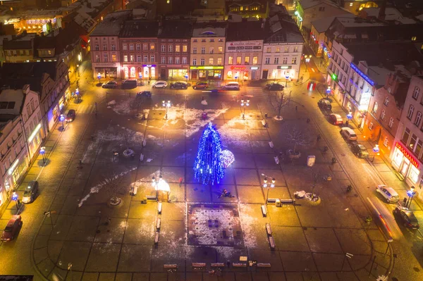 Koscierzyna Polen Januari 2021 Flygfoto Över Torget Koscierzyna Natten Polen — Stockfoto