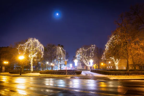 Decorazioni Natalizie Nel Centro Storico Danzica All Alba Polonia — Foto Stock