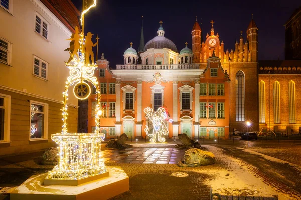 Decorações Natal Cidade Velha Gdansk Noite Polônia — Fotografia de Stock