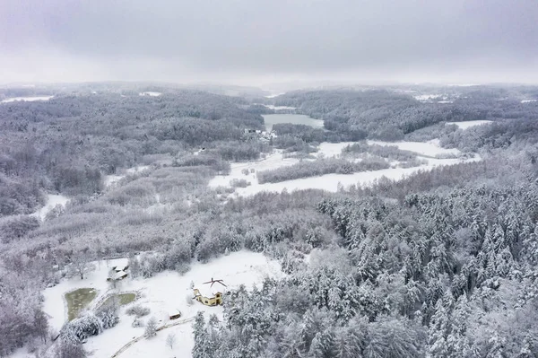 Εναέρια Χειμερινό Τοπίο Χιονισμένο Δάσος Πολωνία — Φωτογραφία Αρχείου