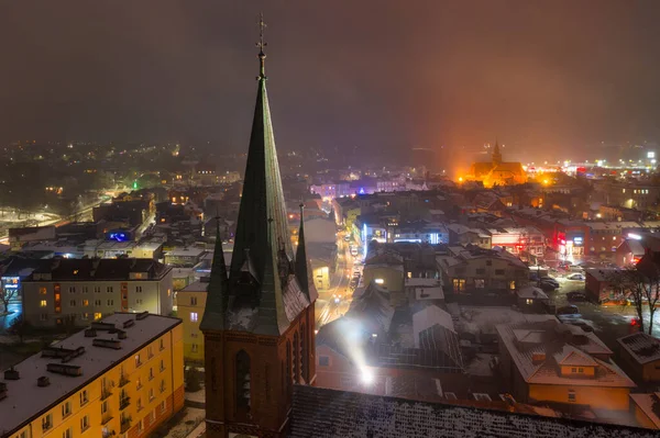 Повітряний Вид Старої Міської Площі Косцієржині Вночі Польща — стокове фото