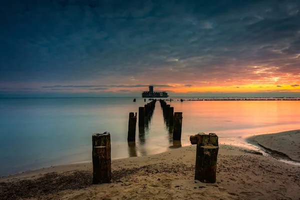 Sunrise Beach Torpedo Platform Baltic Sea Babie Doly Gdynia Poland — Stock Photo, Image