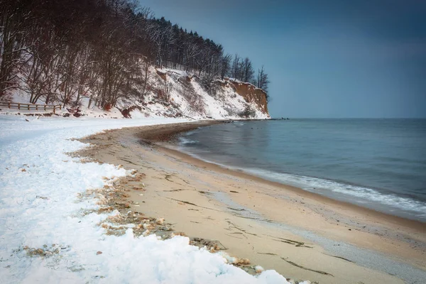 Schöne Klippenlandschaft Gdynia Orlowo Schneebedeckten Winter Ostsee Polen — Stockfoto