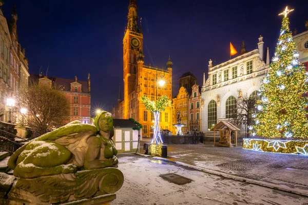 Árbol Navidad Decoraciones Casco Antiguo Gdansk Amanecer Polonia — Foto de Stock