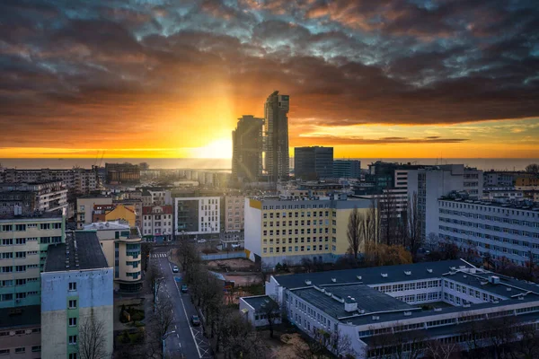 Městská Krajina Gdyně Baltského Moře Při Východu Slunce Polsko — Stock fotografie