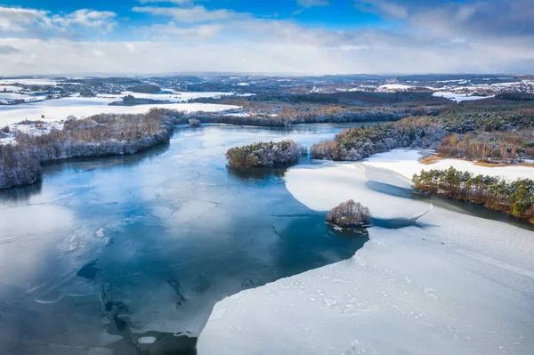 Flygfoto Landskap Frusen Sjö Polen Vintern — Stockfoto