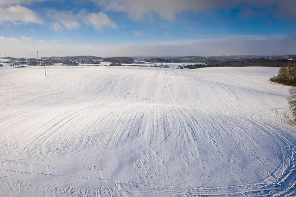 Воздушный Пейзаж Снежного Поля Зимой Польша — стоковое фото