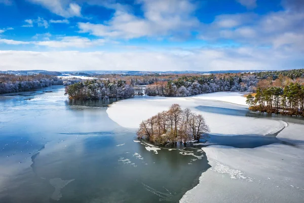 Flygfoto Landskap Frusen Sjö Polen Vintern — Stockfoto