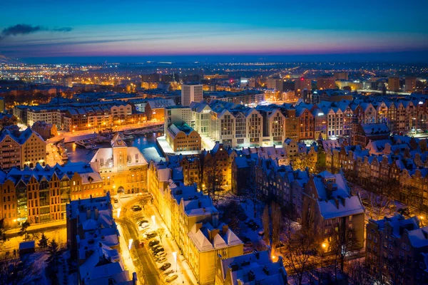 Vista Aérea Del Casco Antiguo Ciudad Gdansk Amanecer Del Invierno —  Fotos de Stock