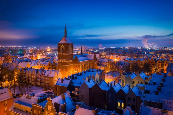 Aerial View Old Town Gdansk City Winter Dawn Poland — Stock Photo, Image