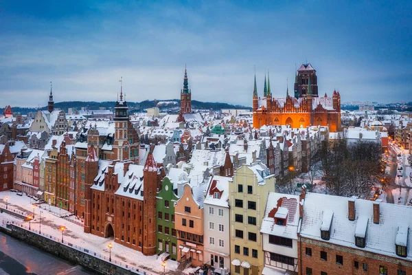 Vista Aérea Cidade Velha Cidade Gdansk Amanhecer Inverno Polônia — Fotografia de Stock