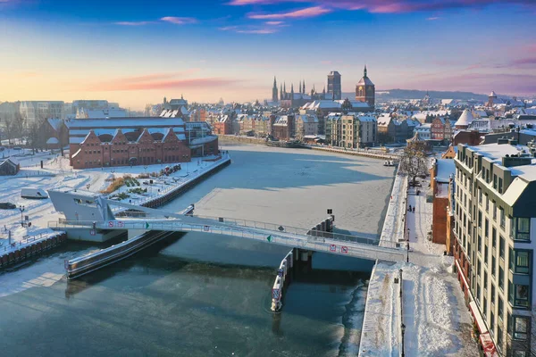 Bela Paisagem Gdansk Sobre Rio Motlawa Inverno Nevado Polônia — Fotografia de Stock