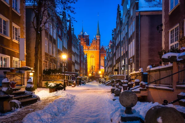 Mooie Mariacka Straat Gdansk Besneeuwde Winter Polen — Stockfoto