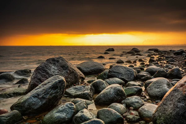 Praia Nevada Gdynia Orlowo Nascer Sol Mar Báltico Polónia — Fotografia de Stock