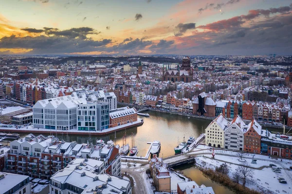 Veduta Aerea Della Città Vecchia Danzica Tramonto Invernale Polonia — Foto Stock