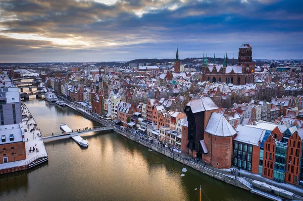 Luchtfoto Van Oude Stad Gdansk Bij Zonsondergang Polen — Stockfoto
