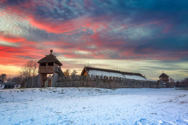 Beautiful Sunset Settlement Trade Factory Pruszcz Gdanski Winter Poland — Stock Photo, Image