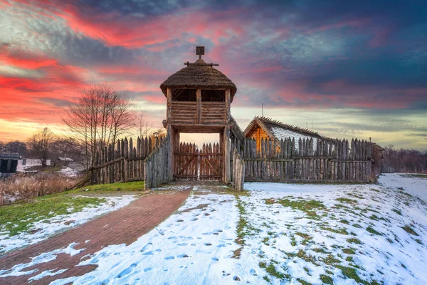 Beautiful Sunset Settlement Trade Factory Pruszcz Gdanski Winter Poland — Stock Photo, Image