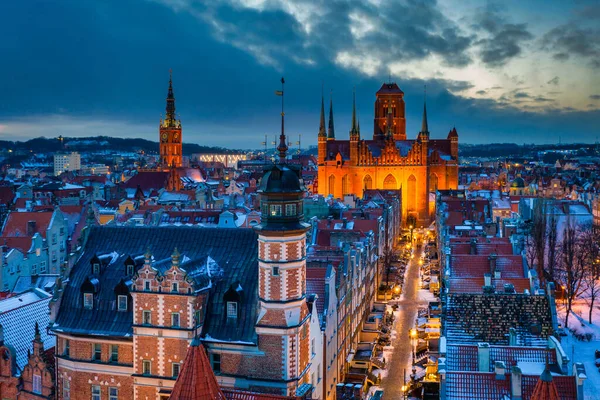 Hermosa Ciudad Vieja Gdansk Atardecer Invierno Polonia —  Fotos de Stock