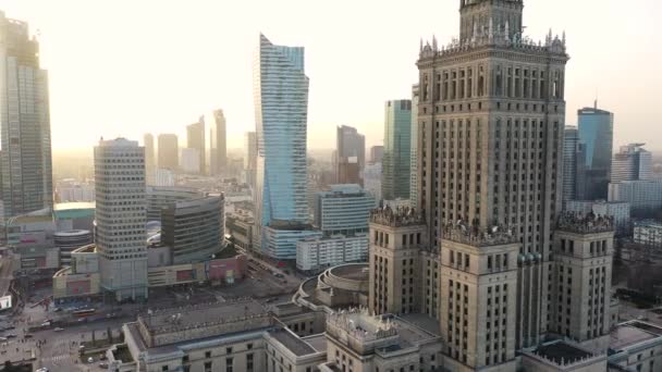 Warszawa Polska Lutego 2021 Piękna Architektura Centrum Warszawy Nowoczesnymi Drapaczami — Wideo stockowe