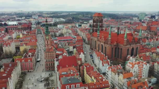 Όμορφη Αρχιτεκτονική Της Παλιάς Πόλης Στο Γκντανσκ Ηλιοβασίλεμα Πολωνία — Αρχείο Βίντεο