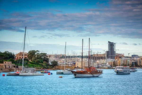 Splendida Costa Della Città Sliema All Alba Malta — Foto Stock