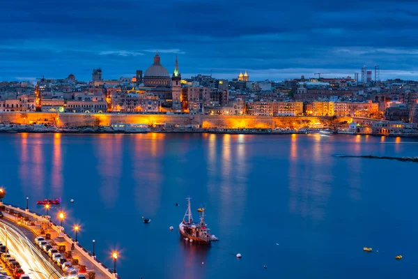 Architektur Von Valletta Der Hauptstadt Maltas Der Abenddämmerung — Stockfoto