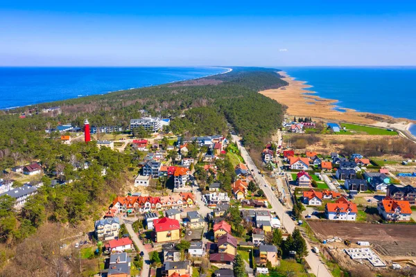 Vue Aérienne Ville Krynica Morska Sur Flèche Vistule Pologne — Photo