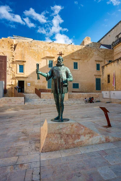 Valletta Malta Januari 2019 Staty Jean Valette Centrala Valletta Maltas — Stockfoto