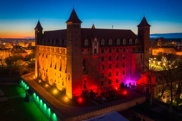 Castillo Teutónico Ciudad Gniew Iluminado Por Noche Polonia — Foto de Stock