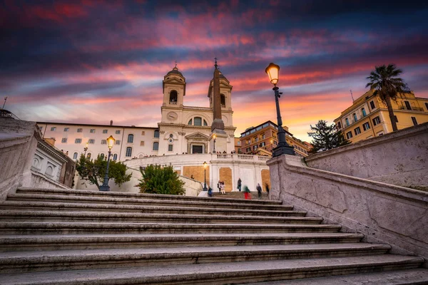 Fantastiska Spanska Trappor Rom Vid Solnedgången Italien — Stockfoto