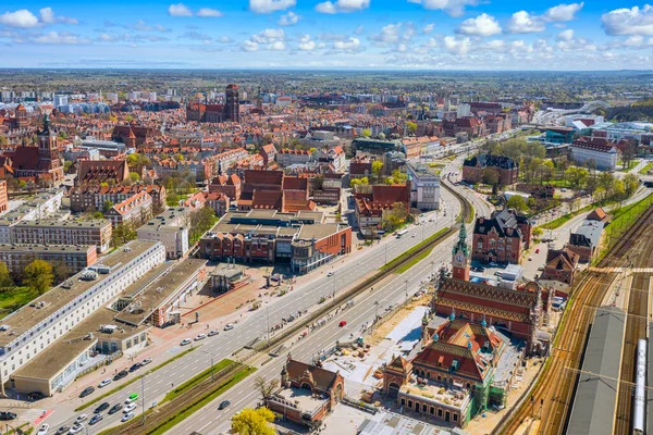 Vista Aérea Cidade Gdansk Com Principal Estação Ferroviária Polónia — Fotografia de Stock