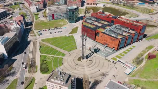 Aerial View City Center Gdansk Shipyard Area Poland — Stock Video