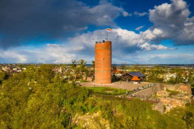 Öğleden sonra güneşinde Vistula Nehri üzerindeki Grudziadz şehri. Polonya