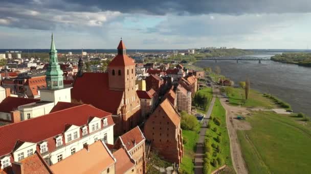 Город Грудзидз Над Вислой Дневным Солнцем Польша — стоковое видео