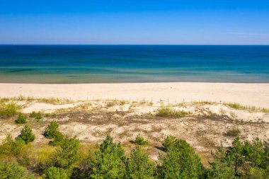 Yazın Sobieszewo, Polonya 'da Baltık Denizi sahilinin güzel manzarası
