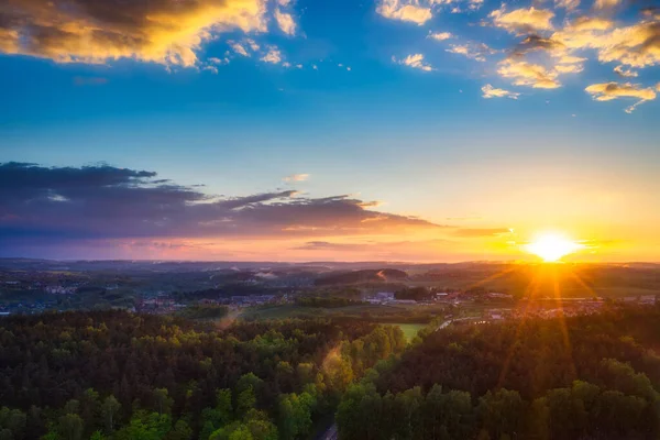 Solnedgång Över Skogen Vid Tricity Beltway Polen — Stockfoto