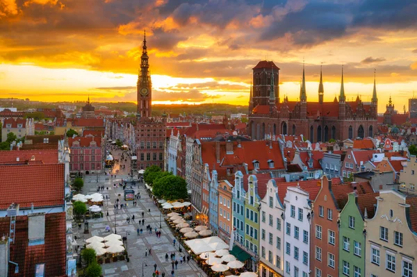 Arquitetura Incrível Cidade Principal Gdansk Pôr Sol Polônia Vista Aérea — Fotografia de Stock