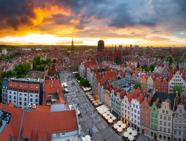 Fantastisk Arkitektur Huvudstaden Gdansk Vid Solnedgången Polen Flygfoto Över Den — Stockfoto