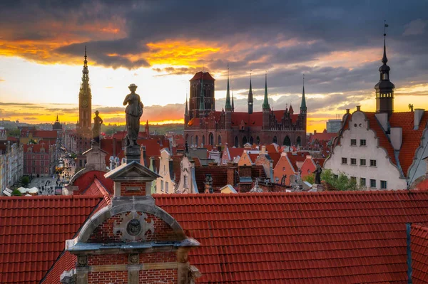 Úžasná Architektura Hlavního Města Gdaňsku Při Západu Slunce Polsko Letecký — Stock fotografie